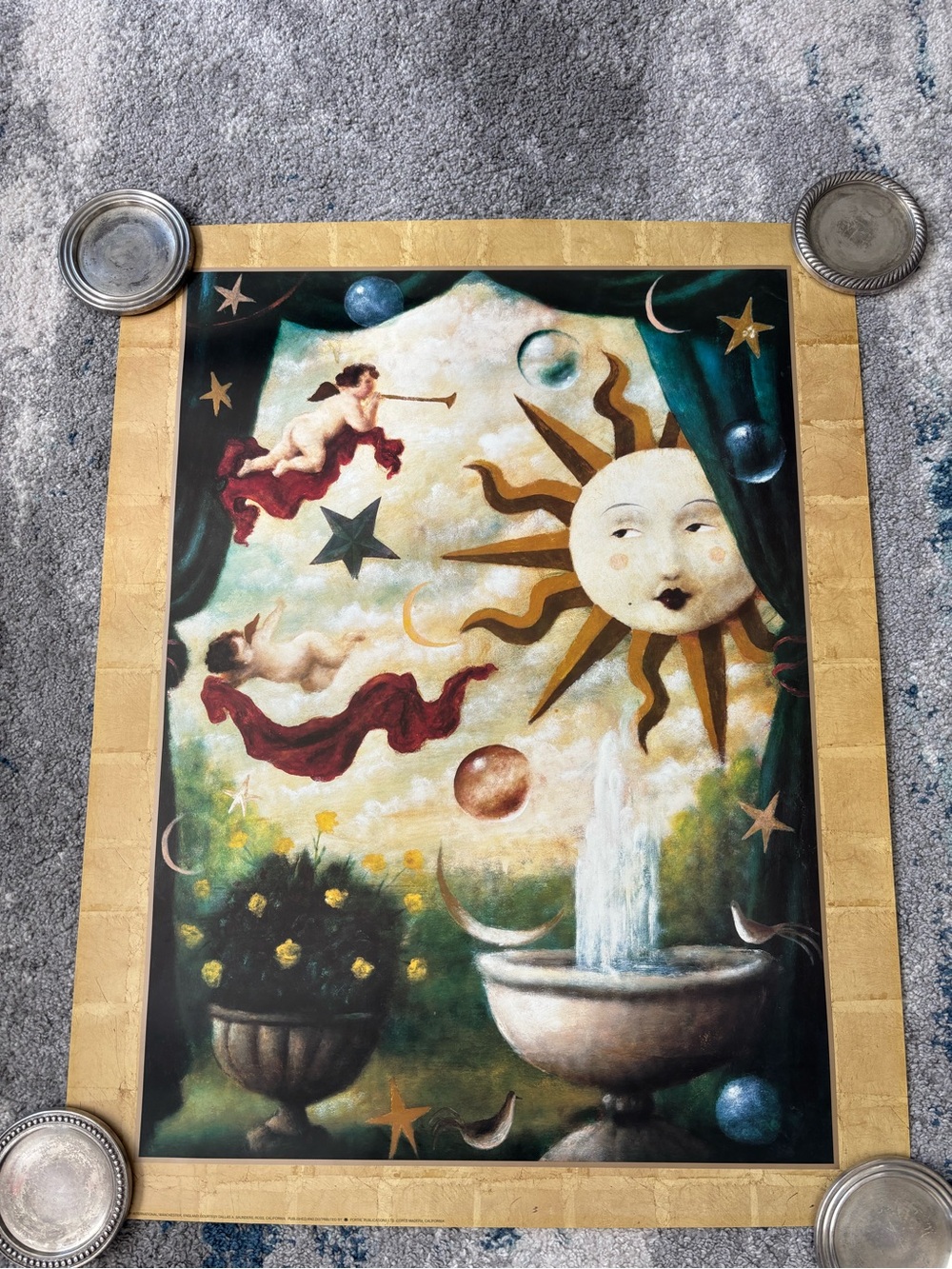 Vintage 1997 Sun & Cherubs celestial Art Print by Stephen Mackey